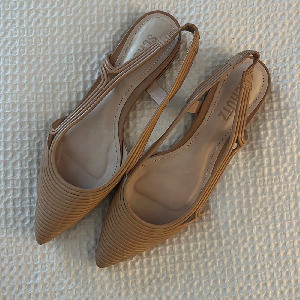 Shutz tan slip on flats
